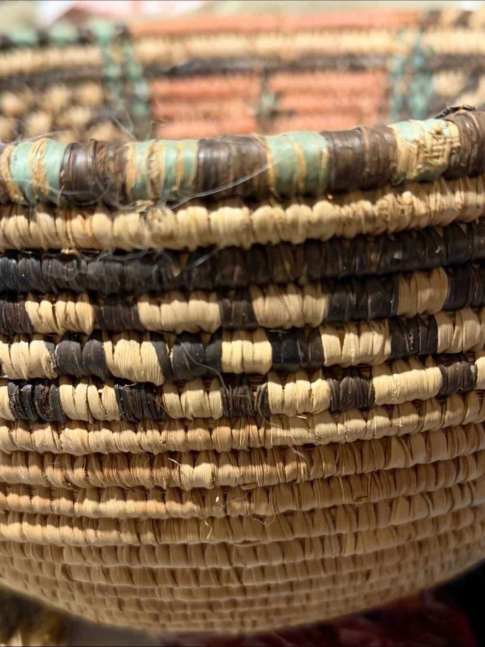 Handwoven Natural and Brown turquoise orange Basket very beautiful color